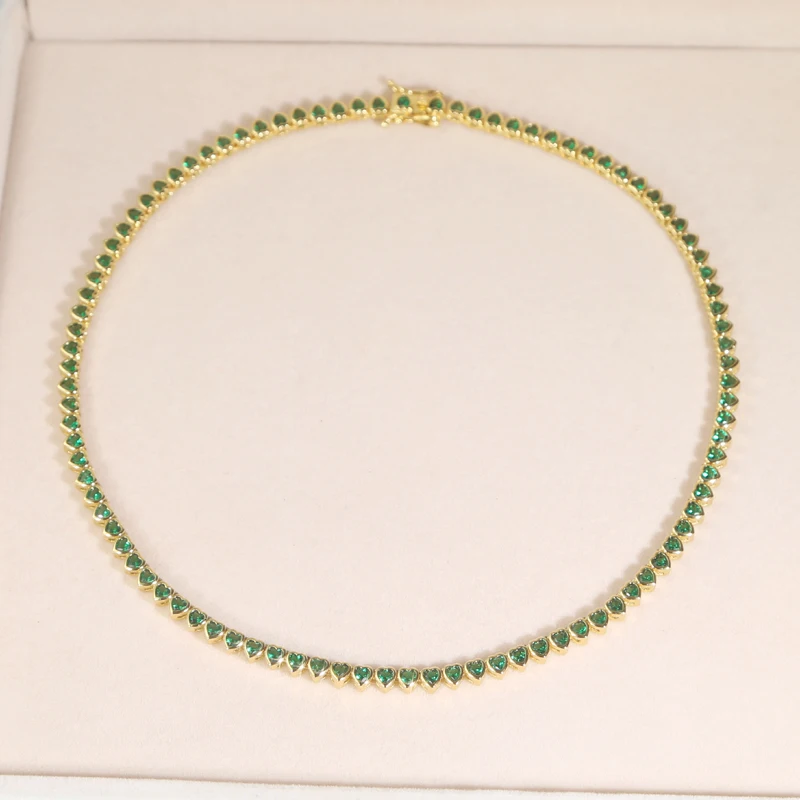 Green White CZ Bezel Heart Shaped Tennis Chain Choker Necklace For Women Geometric Classic Luxury Jewelry