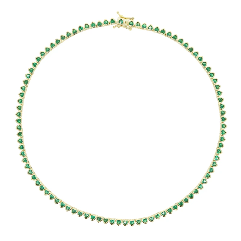 Green White CZ Bezel Heart Shaped Tennis Chain Choker Necklace For Women Geometric Classic Luxury Jewelry