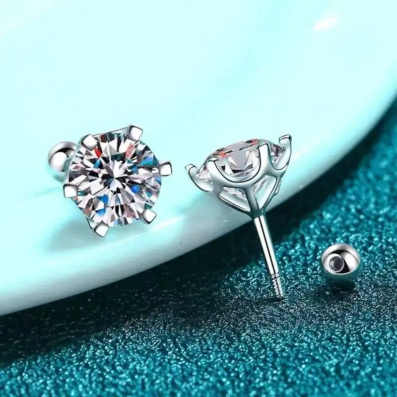 Butterflykiss 0.2-0.5ct Moissanite Screw Stud Earring D Color 925 Sterling Silver Sparkle Earrings For Women Men Wedding Jewelry
