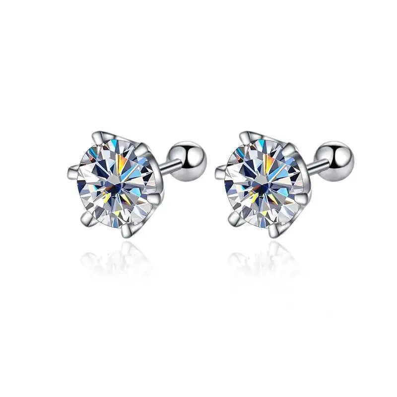 Butterflykiss 0.2-0.5ct Moissanite Screw Stud Earring D Color 925 Sterling Silver Sparkle Earrings For Women Men Wedding Jewelry