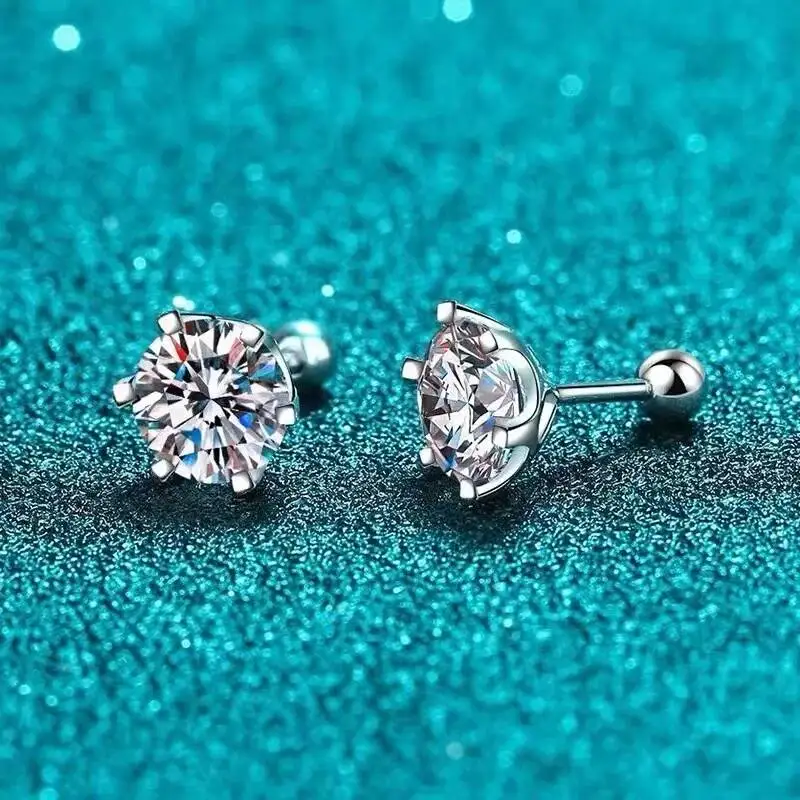 Butterflykiss 0.2-0.5ct Moissanite Screw Stud Earring D Color 925 Sterling Silver Sparkle Earrings For Women Men Wedding Jewelry