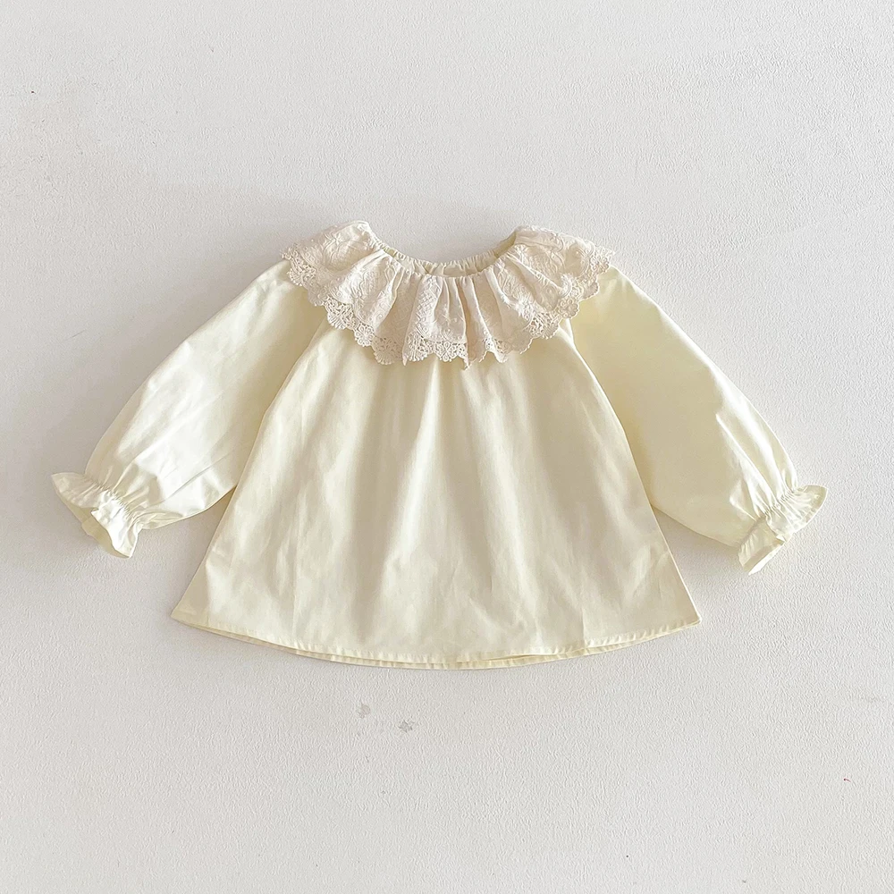 0-24m Baby Girls Ruffles Summr Shirt Tops Cotton Long Sleeve Lace Blouses Infant Newborn Baby Tops Children Shirts Baby Clothing