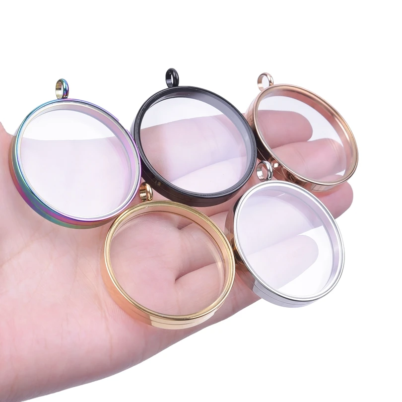 10PCS 10-40mm Round Glass Medallions floating charms for living lockets Rust-proof Stainless Steel Pendants Craft Photo Jewelry