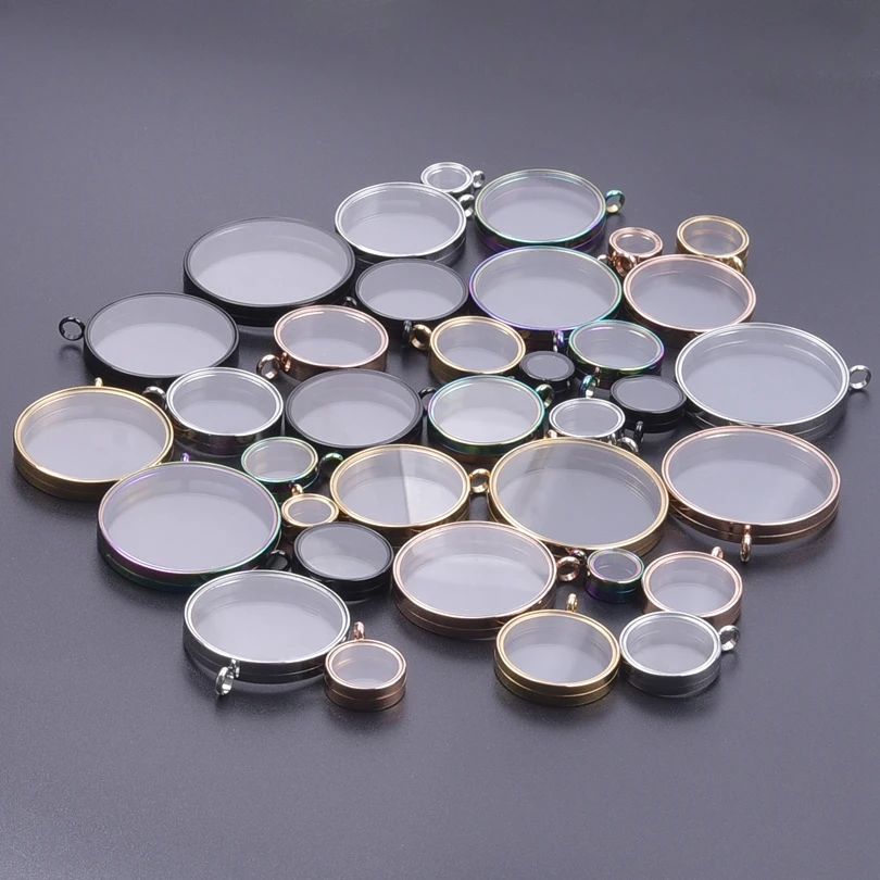 10PCS 10-40mm Round Glass Medallions floating charms for living lockets Rust-proof Stainless Steel Pendants Craft Photo Jewelry