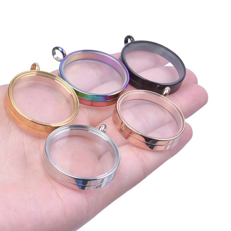 10PCS 10-40mm Round Glass Medallions floating charms for living lockets Rust-proof Stainless Steel Pendants Craft Photo Jewelry