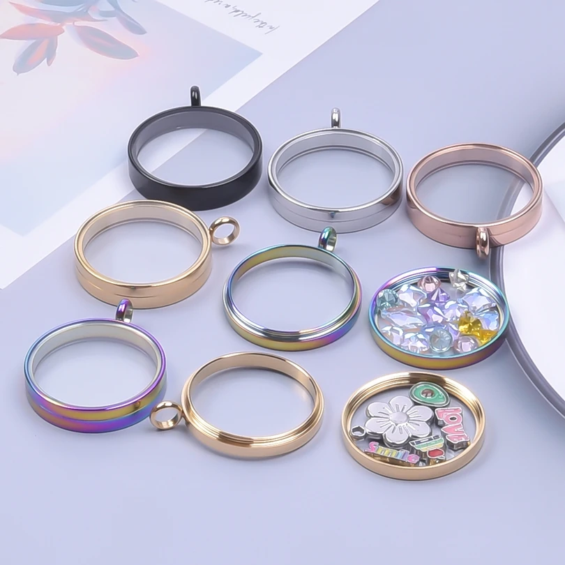 10PCS 10-40mm Round Glass Medallions floating charms for living lockets Rust-proof Stainless Steel Pendants Craft Photo Jewelry