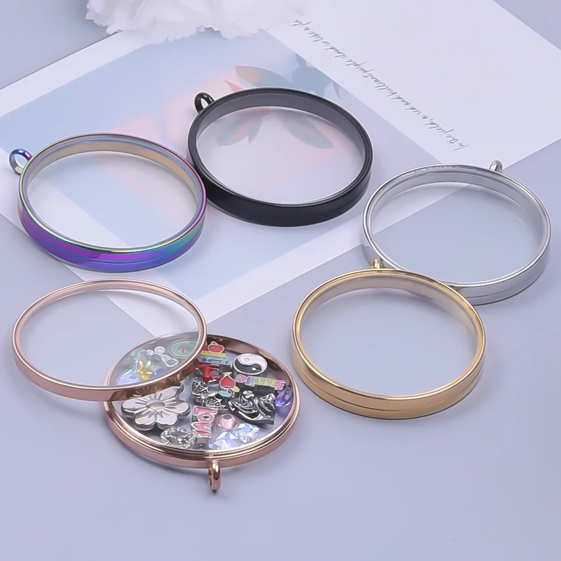 10PCS 10-40mm Round Glass Medallions floating charms for living lockets Rust-proof Stainless Steel Pendants Craft Photo Jewelry