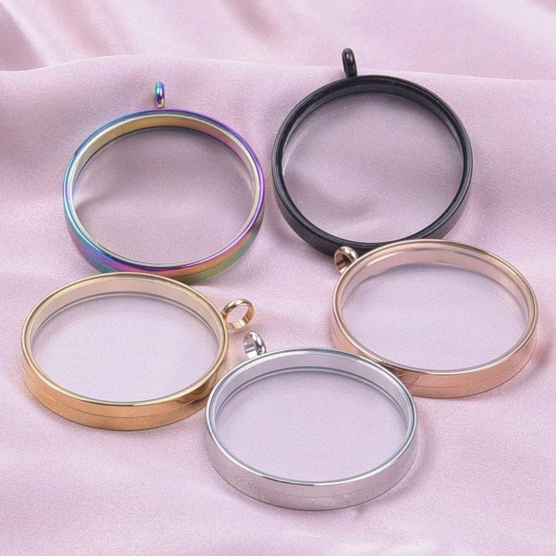 10PCS 10-40mm Round Glass Medallions floating charms for living lockets Rust-proof Stainless Steel Pendants Craft Photo Jewelry