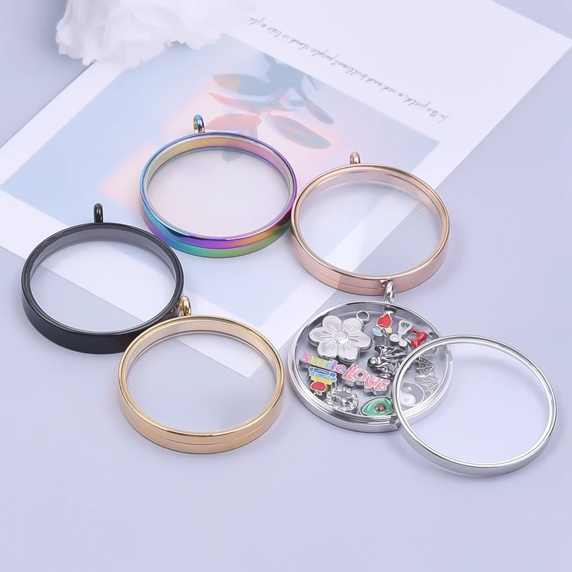 10PCS 10-40mm Round Glass Medallions floating charms for living lockets Rust-proof Stainless Steel Pendants Craft Photo Jewelry