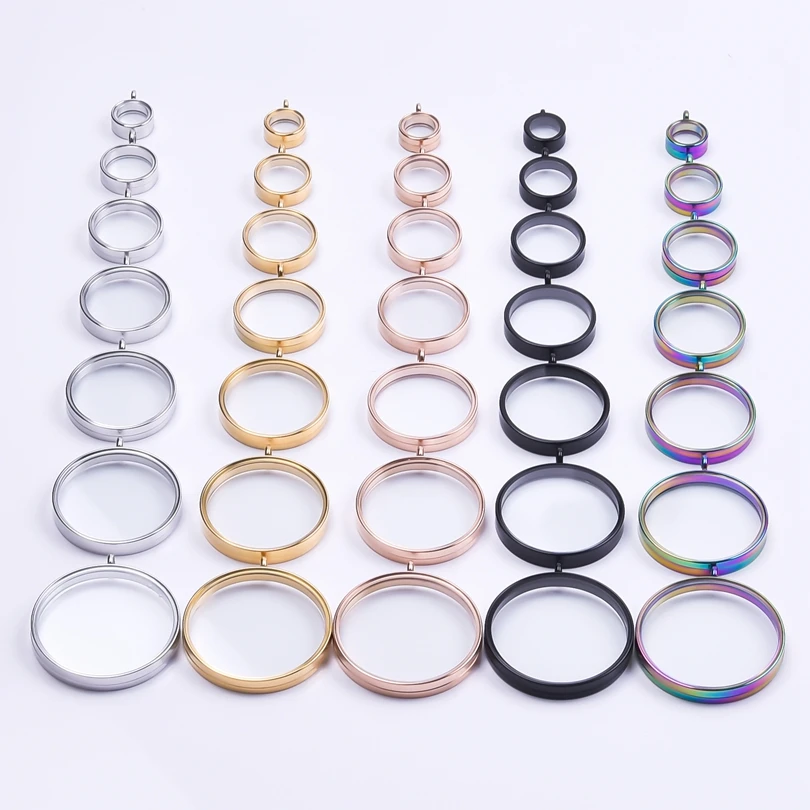 10PCS 10-40mm Round Glass Medallions floating charms for living lockets Rust-proof Stainless Steel Pendants Craft Photo Jewelry