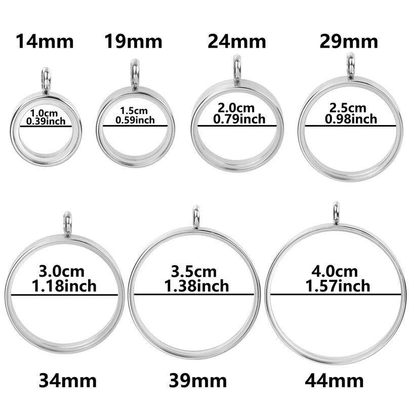 10PCS 10-40mm Round Glass Medallions floating charms for living lockets Rust-proof Stainless Steel Pendants Craft Photo Jewelry