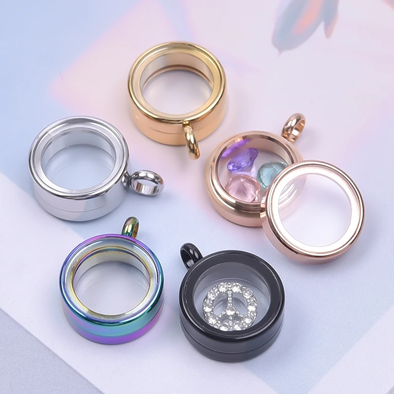 10PCS 10-40mm Round Glass Medallions floating charms for living lockets Rust-proof Stainless Steel Pendants Craft Photo Jewelry