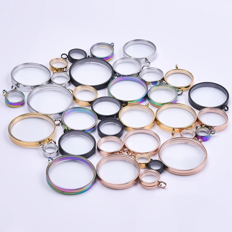 10PCS 10-40mm Round Glass Medallions floating charms for living lockets Rust-proof Stainless Steel Pendants Craft Photo Jewelry