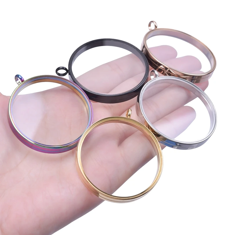 10PCS 10-40mm Round Glass Medallions floating charms for living lockets Rust-proof Stainless Steel Pendants Craft Photo Jewelry