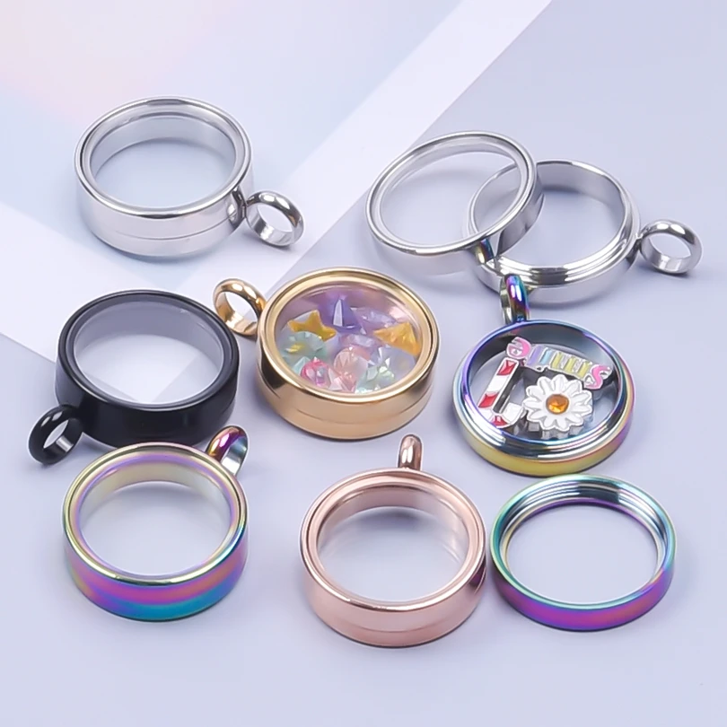 10PCS 10-40mm Round Glass Medallions floating charms for living lockets Rust-proof Stainless Steel Pendants Craft Photo Jewelry