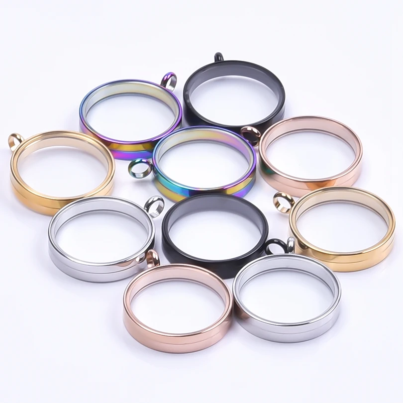 10PCS 10-40mm Round Glass Medallions floating charms for living lockets Rust-proof Stainless Steel Pendants Craft Photo Jewelry