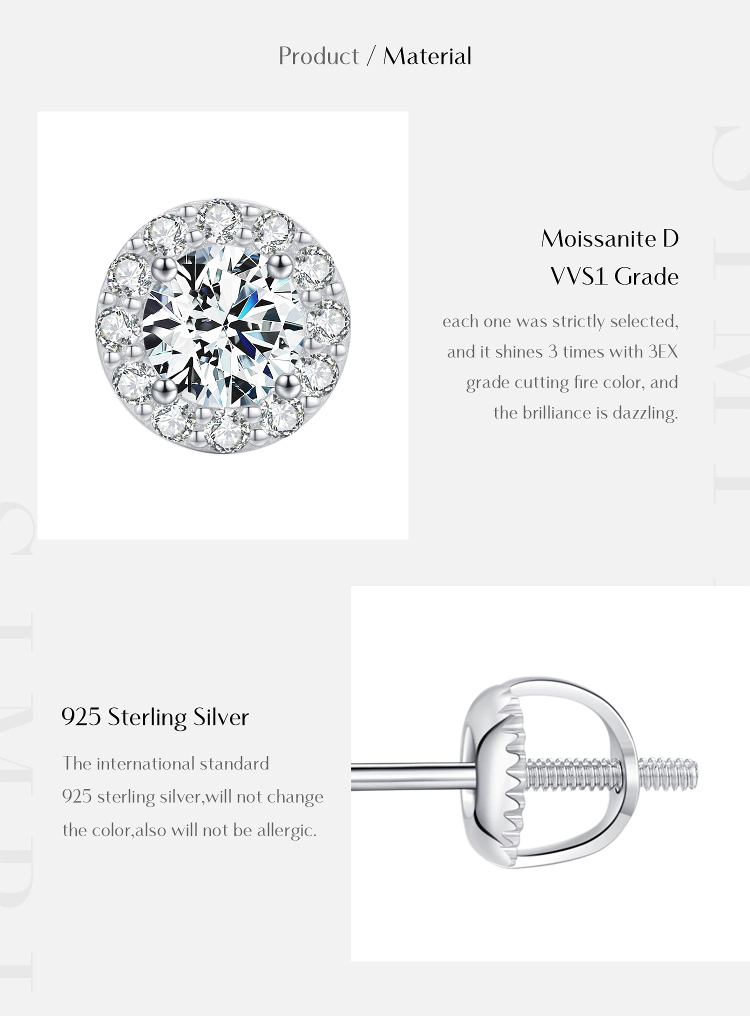 MODIAN 1.00CT Moissanite Earrings For Women 925 Sterling Silver Classic Round Prong Setting D Color Lab Diamonds Wedding Jewelry