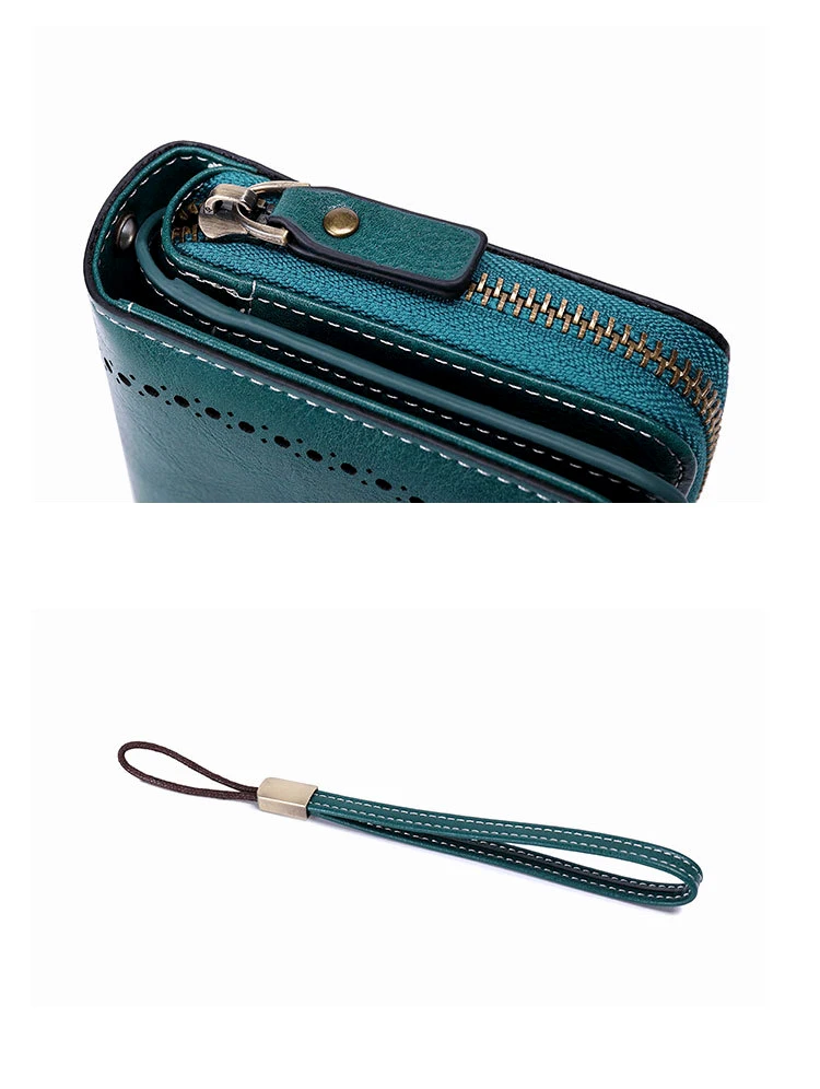Aliwood Brand Hollow Women Leather Wallet Clutch 4 Fold Female Long Wallets Zipper Purses Strap Money Clip Card Holder Carteras