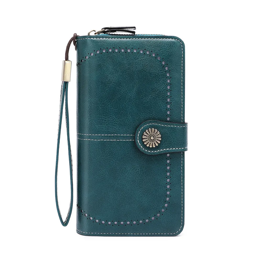 Aliwood Brand Hollow Women Leather Wallet Clutch 4 Fold Female Long Wallets Zipper Purses Strap Money Clip Card Holder Carteras