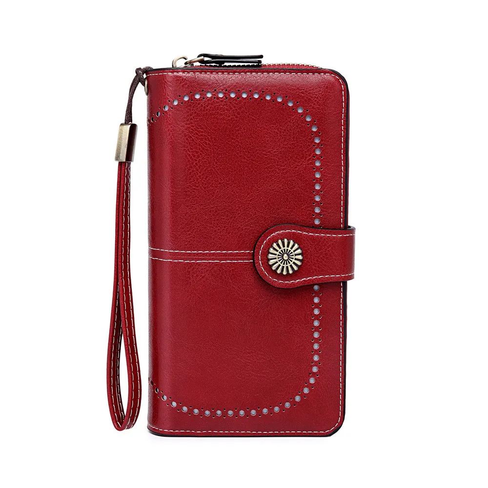 Aliwood Brand Hollow Women Leather Wallet Clutch 4 Fold Female Long Wallets Zipper Purses Strap Money Clip Card Holder Carteras