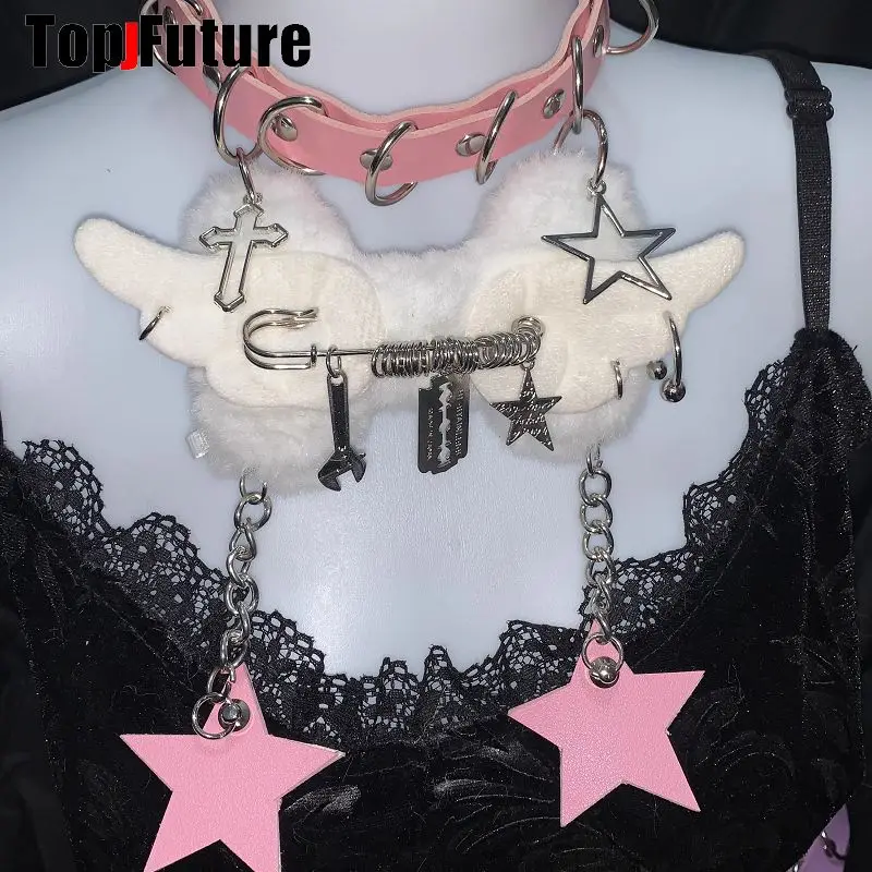 Women Y2K Girl Customize Harajuku Gothic Punk Necklace Short Necklace Spiker Studded Chokers Furry Choker Hip Hop Jewelry Collar