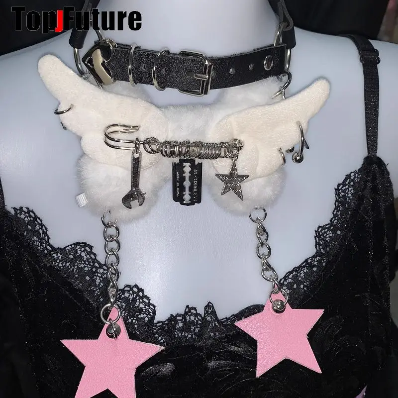 Women Y2K Girl Customize Harajuku Gothic Punk Necklace Short Necklace Spiker Studded Chokers Furry Choker Hip Hop Jewelry Collar