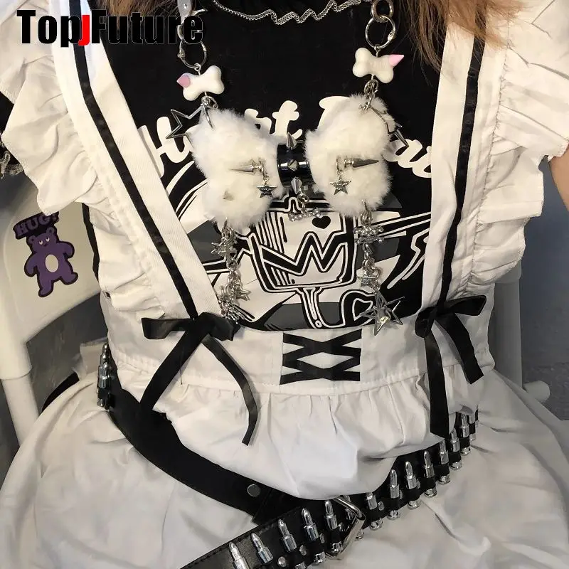 Women Y2K Girl Customize Harajuku Gothic Punk Necklace Short Necklace Spiker Studded Chokers Furry Choker Hip Hop Jewelry Collar