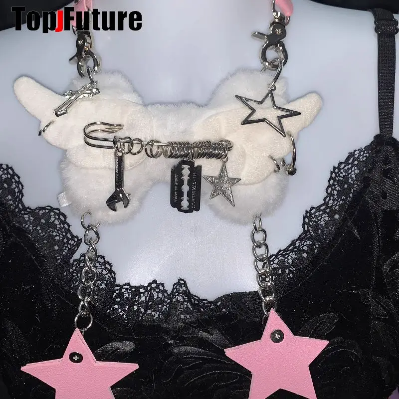 Women Y2K Girl Customize Harajuku Gothic Punk Necklace Short Necklace Spiker Studded Chokers Furry Choker Hip Hop Jewelry Collar