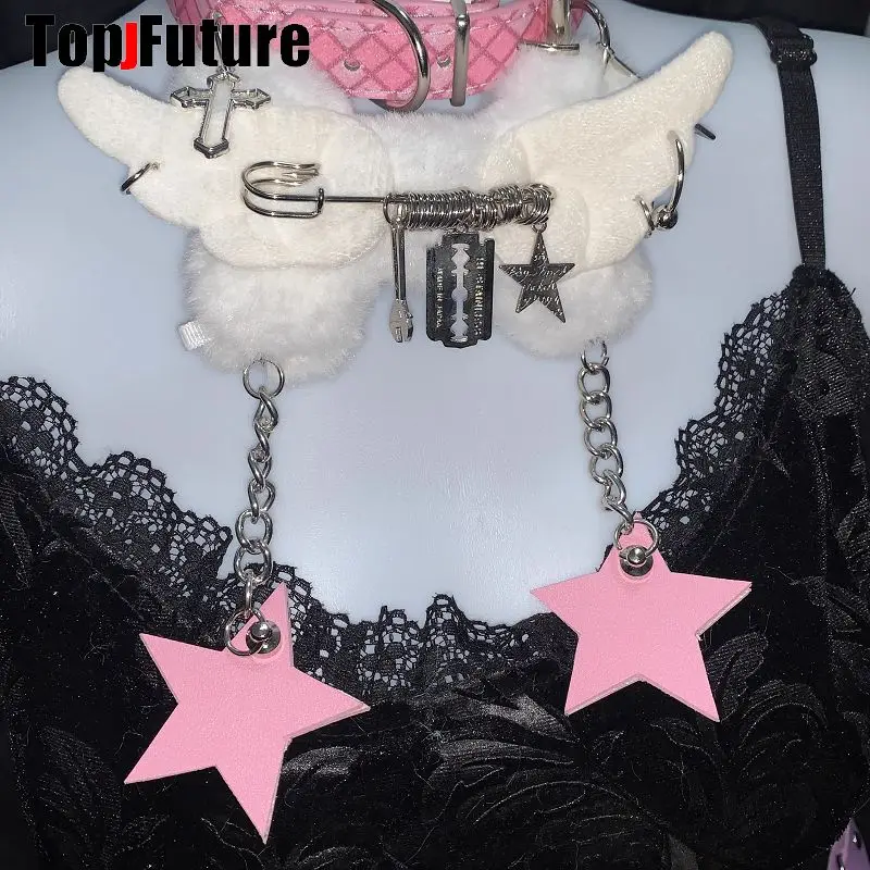 Women Y2K Girl Customize Harajuku Gothic Punk Necklace Short Necklace Spiker Studded Chokers Furry Choker Hip Hop Jewelry Collar