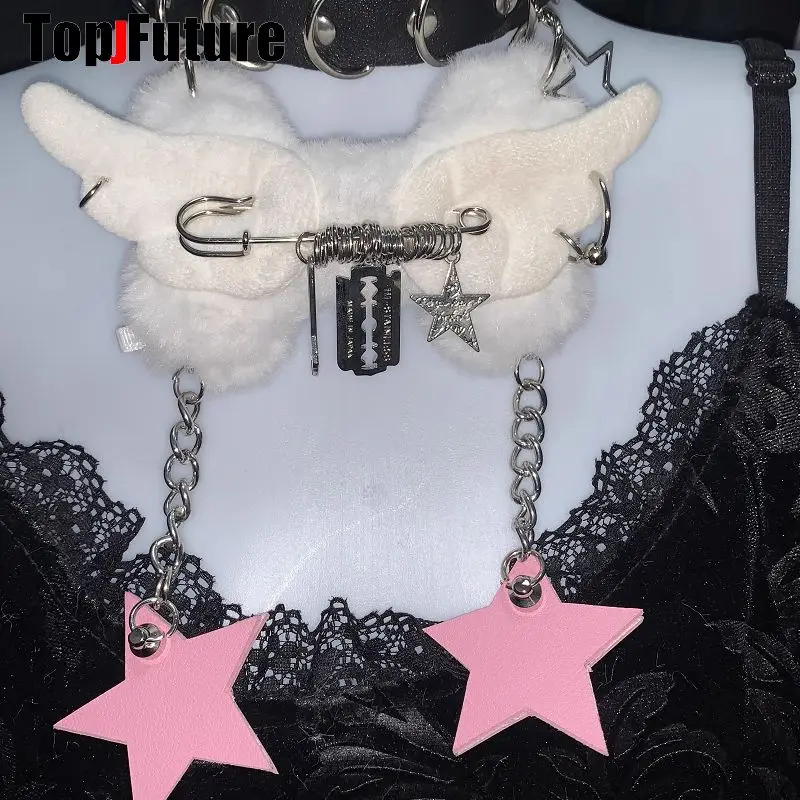 Women Y2K Girl Customize Harajuku Gothic Punk Necklace Short Necklace Spiker Studded Chokers Furry Choker Hip Hop Jewelry Collar