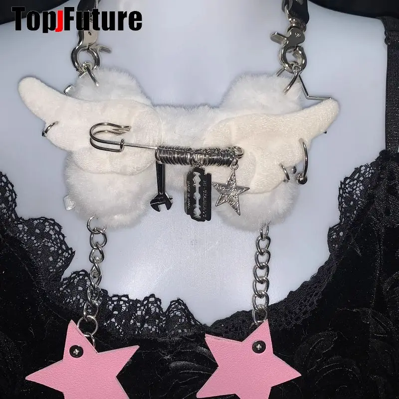 Women Y2K Girl Customize Harajuku Gothic Punk Necklace Short Necklace Spiker Studded Chokers Furry Choker Hip Hop Jewelry Collar