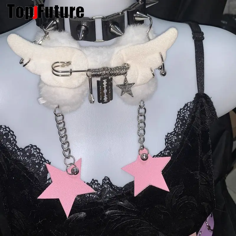Women Y2K Girl Customize Harajuku Gothic Punk Necklace Short Necklace Spiker Studded Chokers Furry Choker Hip Hop Jewelry Collar
