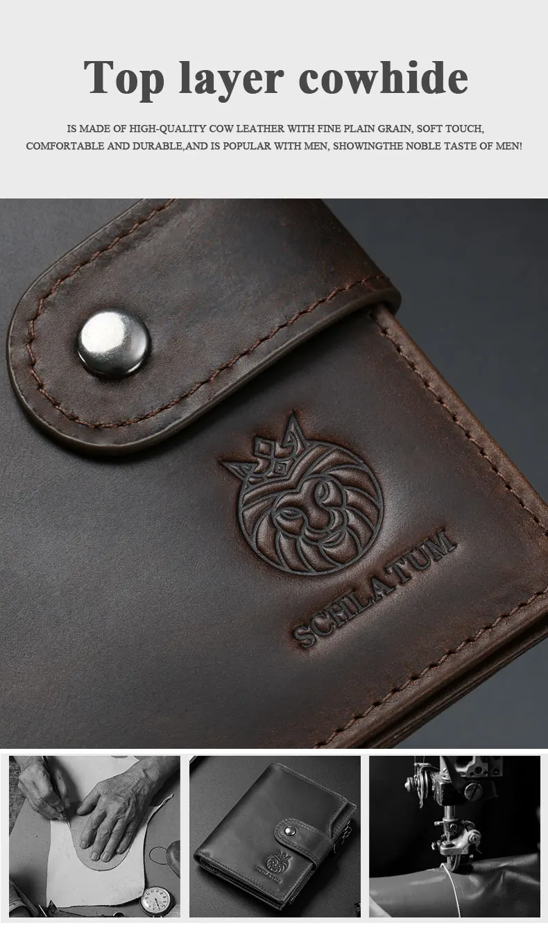 SCHLATUM Genuine Leather Men Business Wallet RFID Men Card Id Holder Coin Purse Travel Wallet  Anti-theft Swipe