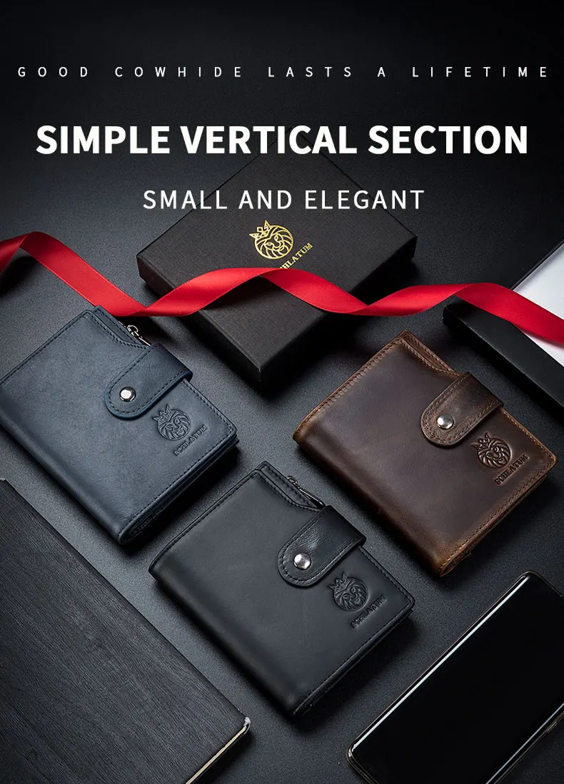 SCHLATUM Genuine Leather Men Business Wallet RFID Men Card Id Holder Coin Purse Travel Wallet  Anti-theft Swipe