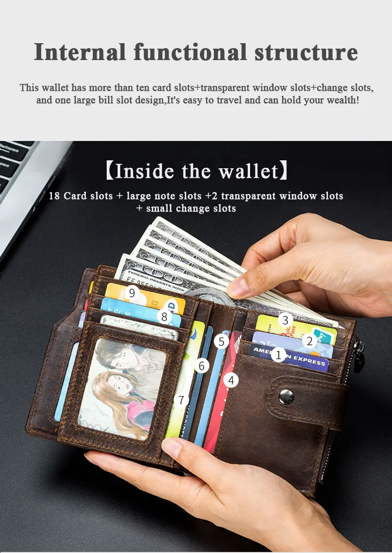 SCHLATUM Genuine Leather Men Business Wallet RFID Men Card Id Holder Coin Purse Travel Wallet  Anti-theft Swipe