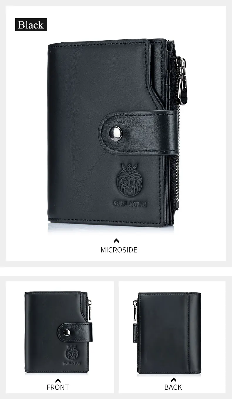 SCHLATUM Genuine Leather Men Business Wallet RFID Men Card Id Holder Coin Purse Travel Wallet  Anti-theft Swipe