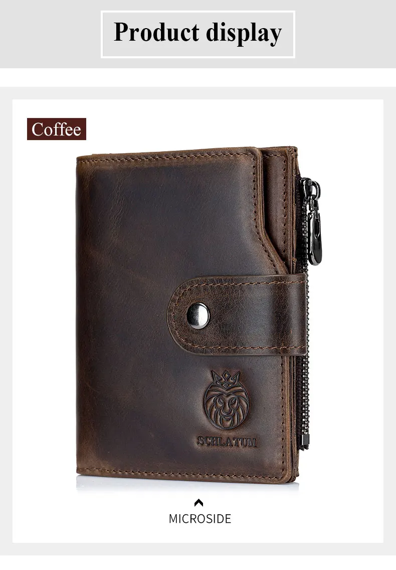 SCHLATUM Genuine Leather Men Business Wallet RFID Men Card Id Holder Coin Purse Travel Wallet  Anti-theft Swipe