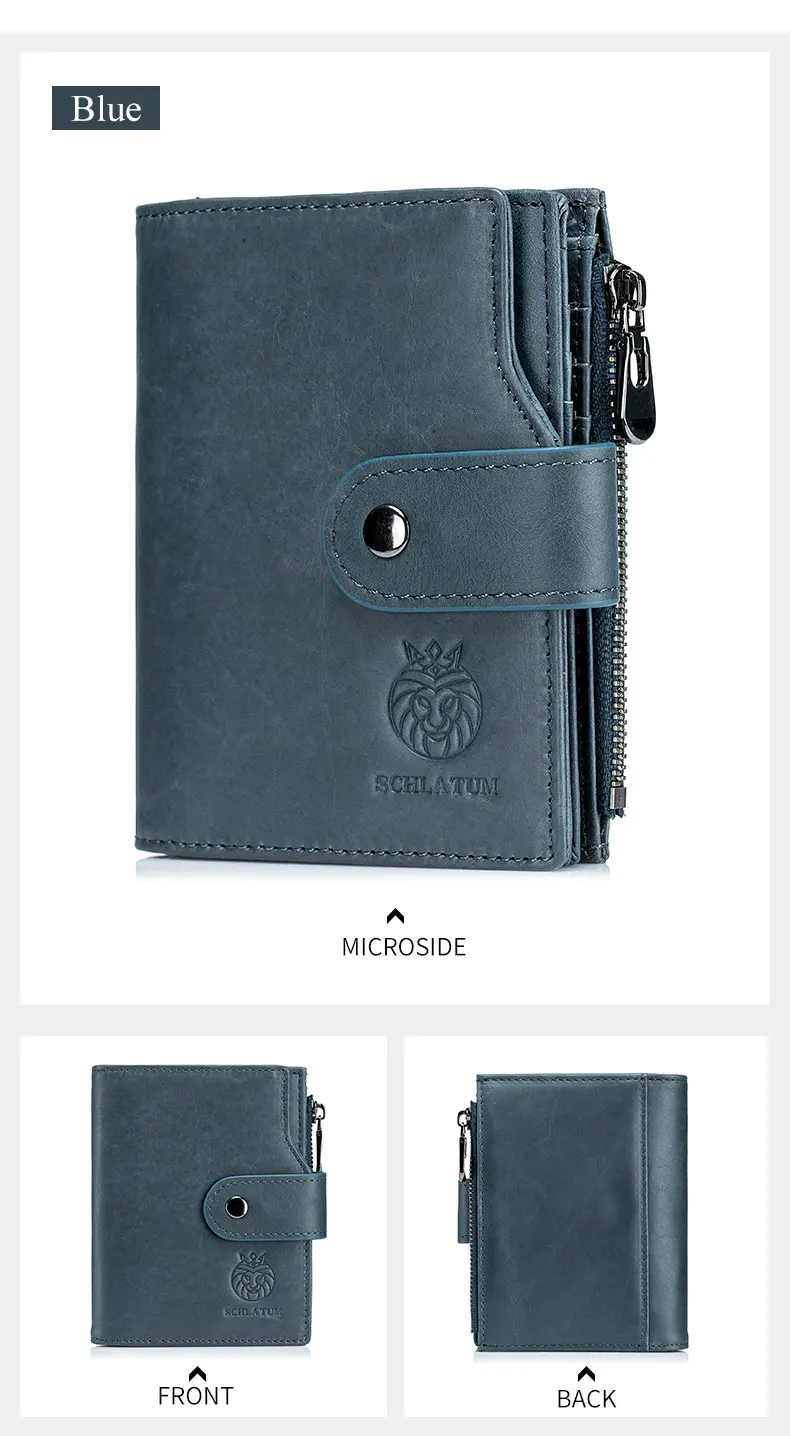 SCHLATUM Genuine Leather Men Business Wallet RFID Men Card Id Holder Coin Purse Travel Wallet  Anti-theft Swipe