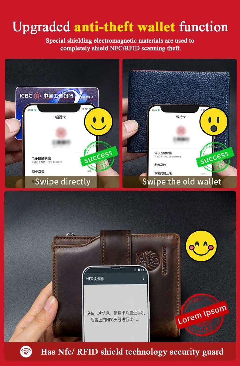 SCHLATUM Genuine Leather Men Business Wallet RFID Men Card Id Holder Coin Purse Travel Wallet  Anti-theft Swipe