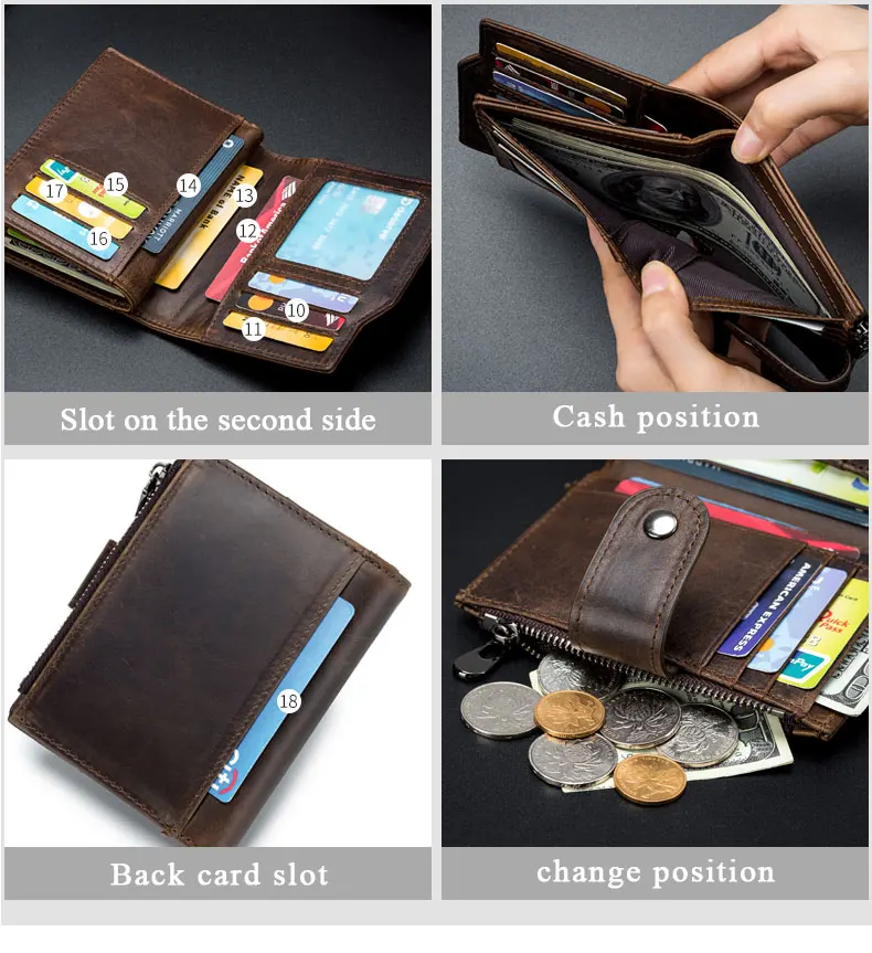 SCHLATUM Genuine Leather Men Business Wallet RFID Men Card Id Holder Coin Purse Travel Wallet  Anti-theft Swipe