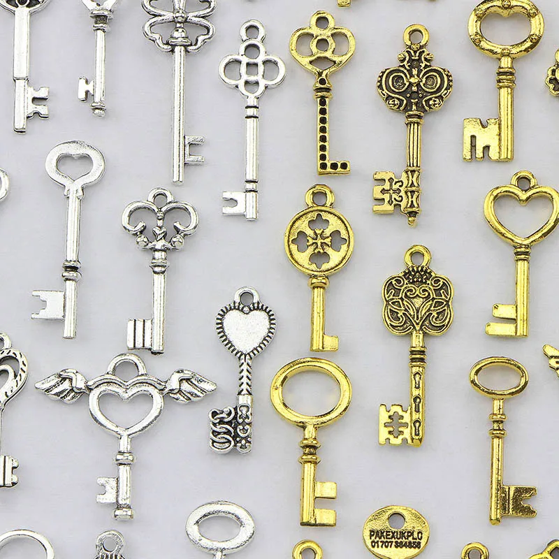 50PCS Mix Vintage Old Look Keys Vintage Pendant Metal Charms Decorations Diy Necklace Jewelry Findings