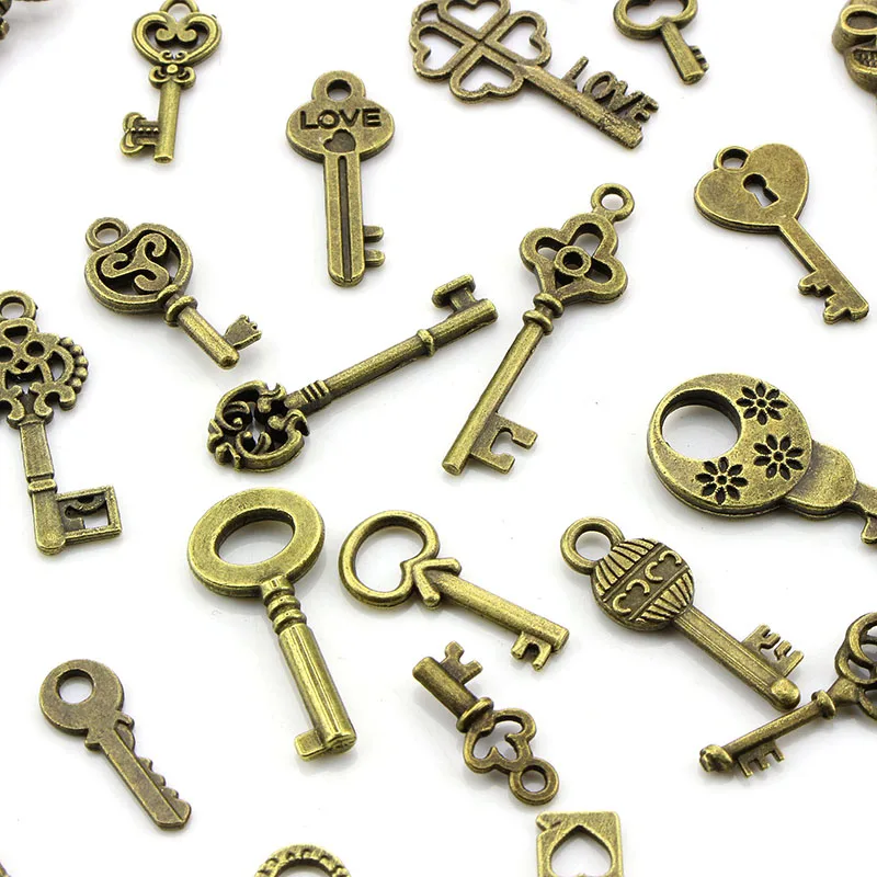 50PCS Mix Vintage Old Look Keys Vintage Pendant Metal Charms Decorations Diy Necklace Jewelry Findings
