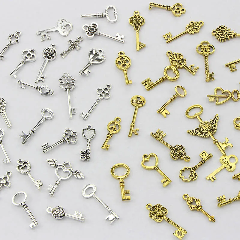 50PCS Mix Vintage Old Look Keys Vintage Pendant Metal Charms Decorations Diy Necklace Jewelry Findings