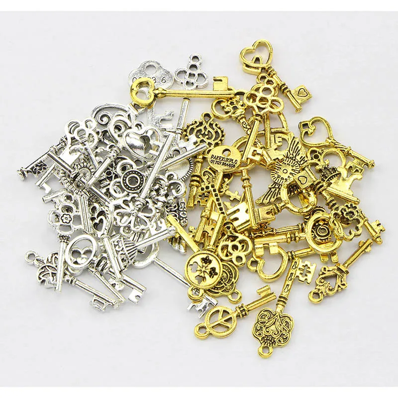 50PCS Mix Vintage Old Look Keys Vintage Pendant Metal Charms Decorations Diy Necklace Jewelry Findings