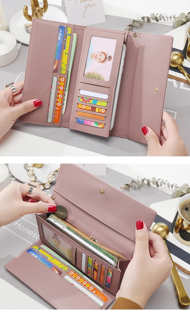 Fashion Women Wallets Brand Letter Long Tri-fold Wallet Purse Fresh Leather Female Clutch Card Holder Cartera Mujer