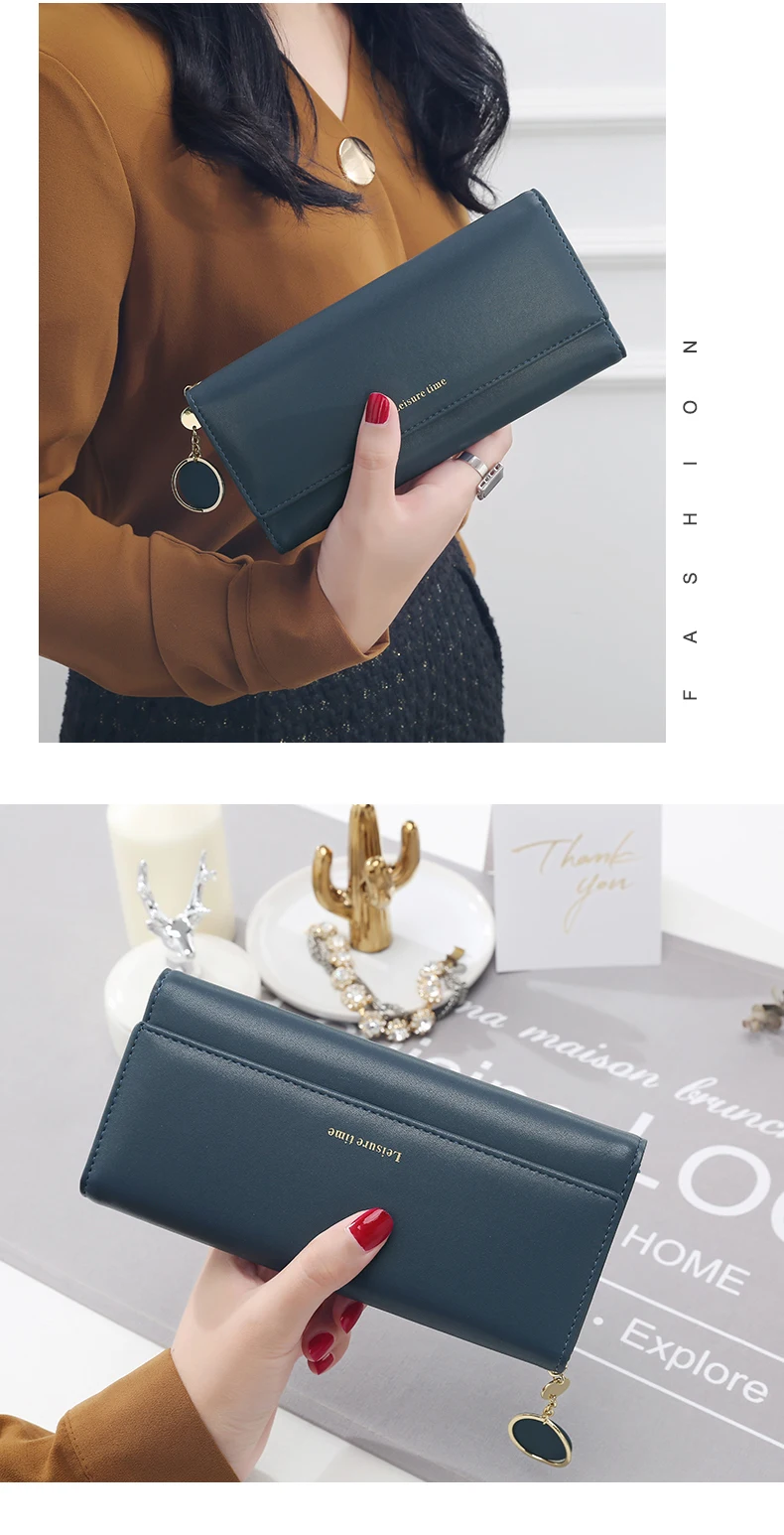 Fashion Women Wallets Brand Letter Long Tri-fold Wallet Purse Fresh Leather Female Clutch Card Holder Cartera Mujer