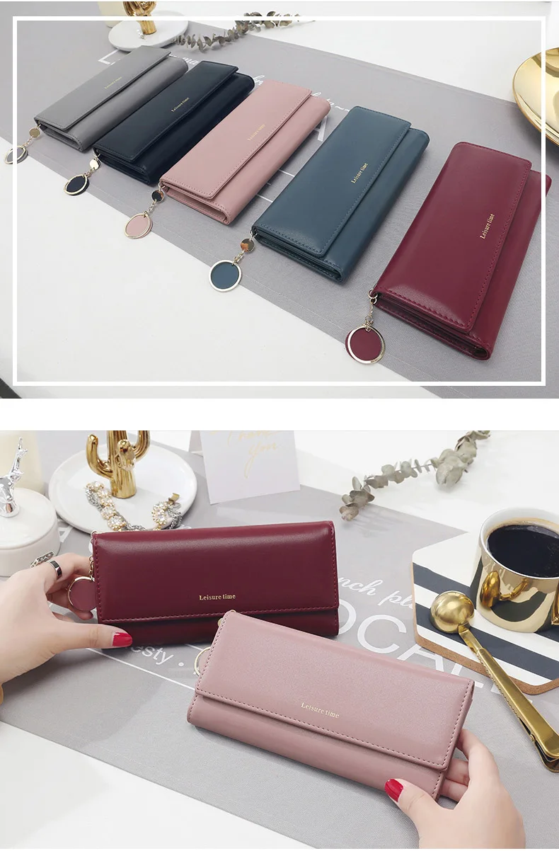 Fashion Women Wallets Brand Letter Long Tri-fold Wallet Purse Fresh Leather Female Clutch Card Holder Cartera Mujer