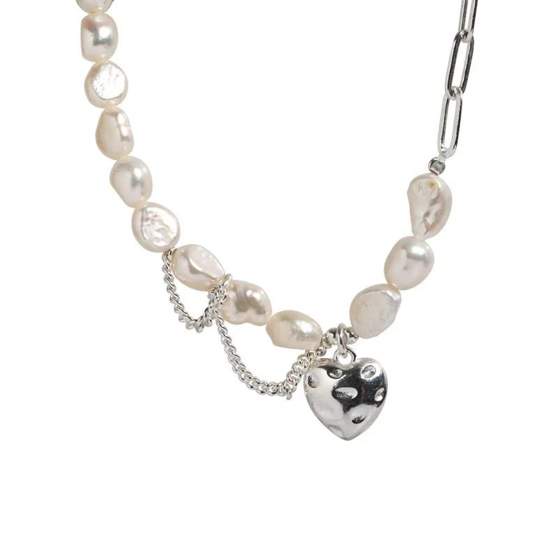 925 Silver Sweet Pearl Love Necklace For Women Fashion Heavy Industry Chain Choker Necklace Jewelry