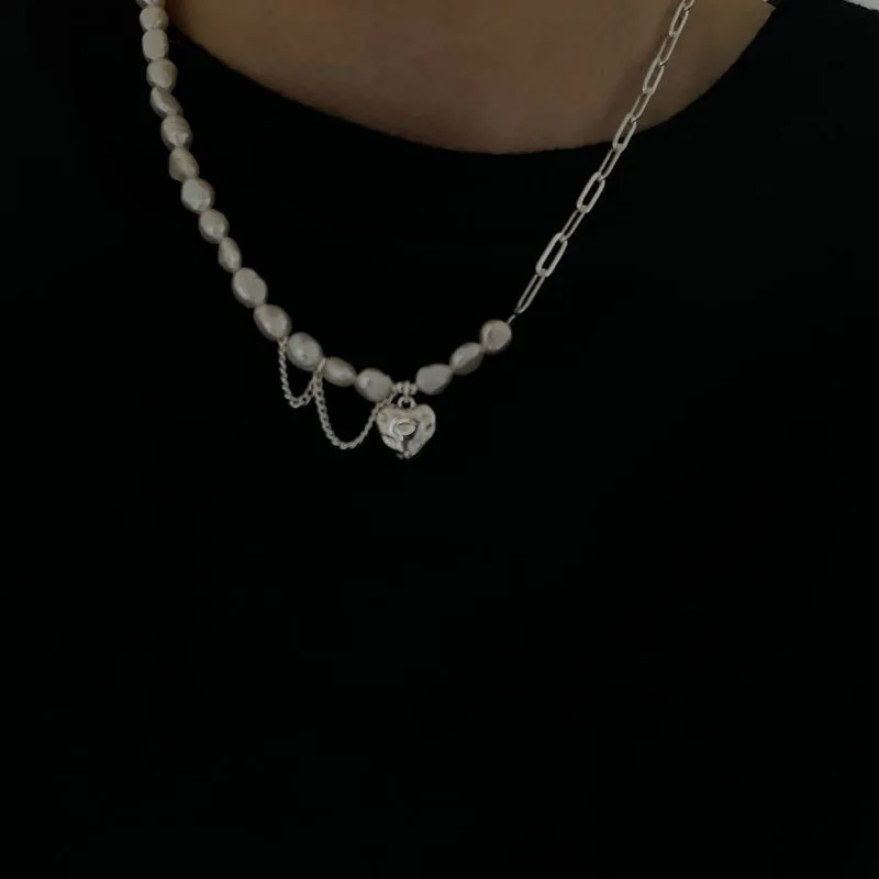 925 Silver Sweet Pearl Love Necklace For Women Fashion Heavy Industry Chain Choker Necklace Jewelry
