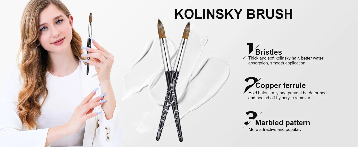 Shine Chance Acrylic Nail Art Brush, 100% Pure Kolinsky Hair Oval Nail Brush for Acrylic Application,Professional Nail Extension